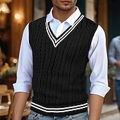 levne pánské svetry vesta-Pánské Svetrová vesta Šaty svetr Pulovrový svetr Vesta Pletený svetr Rýhovaný Kabel Plést Běžné topy Pletený Barevné bloky Do V Módní Na běžné nošení Dovolená Denní nošení Oblečení Podzim Zima Vínov