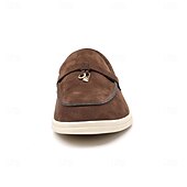 Brune herreloafers i semsket skinn med metalldetaljer – komfortable, casual businesssko til jobb, middager og høstantrekk billige Slip-ons og loafers til herrer-Brune herreloafers i semsket skinn med metalldetaljer – komfortable, casual businesssko til jobb, middager og høstantrekk