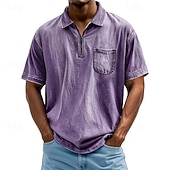 economico Polo classica da uomo-Per uomo Polo Polo con zip a un quarto Abbigliamento quotidiano Data Zip a un quarto Manica Corta Moda Essenziale Semplice Cerniera Tasca Estate Vestibilità regolare Nero Rosa Blu reale Blu Viola