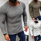 preiswerte Herrenpullover-Herren Pullover Strickpullover Gerippt Stricken Normale Oberteile Gestrickt Einfach Rundhalsausschnitt Mode Basic Urlaub Alltagskleidung Bekleidung Herbst Winter Schwarz Weiß M L XL