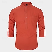 economico Camicie Popover da Uomo-Per uomo Camicia Camicia con colletto alla coreana Camicia popover Camicia casual Nero Bianco Giallo Rosso Blu marino Manica Lunga Semplice Henley Quotidiano Uscire Tasca Frontale Abbigliamento