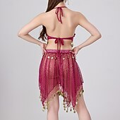 abordables Tenues de danse du ventre-Danse du Ventre Jupes Jeton en cuivre Couleur unie Épissage Femmes Performance Entraînement Sans manches Haut Polyester