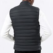 お買い得  メンズパファーベスト-男性用 パファーベスト ベスト ジレ バケーション 日常 デート ファッション カジュアル 冬 ポケット ナイロン 保温 快適 純色 ジッパ－ スタンド レギュラー ブラック イエロー ワイン アーミーグリーン ベスト