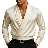 economico Camicie in raso da uomo-Per uomo Camicia Camicia in raso Camicia elegante Camicia casual Camicia con Bottoni Camicia da Ballo Semplice Formale Matrimonio Nero Bianco Vino Blu marino Manica Lunga Bavero Tutte le stagioni