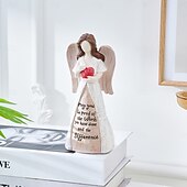 economico Sculture-1 pezzo di un angelo creativo in resina che tiene un cuore rosso con uno slogan in inglese è un elemento decorativo adatto per pareti di sfondo per TV, ingressi, sale studio, scrivanie per uffici e
