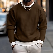 preiswerte T-Shirt mit Waffelstrick-Herren Waffel T-Shirt Pullover Sweatshirt T-Shirt Langarmshirt Langarm Rundhalsausschnitt Herbst Frühling &amp; Herbst Einfach Mode Designer Basic Geschichtet Mode Falscher Zweiteiler Urlaub Straße Lässig