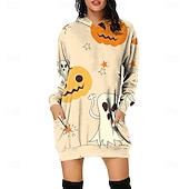 abordables Robe d&amp;#39;Halloween-Femmes Mini Robe Robe à Capuche Robe Décontractée Mode Moderne Halloween Quotidien Week-end Coupe régulière Potiron manche longue À capuche Jaune Bleu Violet Vert Printemps Automne