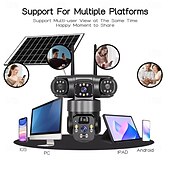お買い得  屋内IPネットワークカメラ-ソーラーカメラ 屋外 ワイヤレス Wi-Fi 3レンズ ソーラーセキュリティカメラ 360度パノラマ &amp;チルト、死角なし、スマートAI、人間検知、追跡、カラーナイトビジョン、双方向通話、サイレンアラーム、携帯電話不要