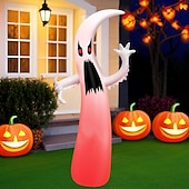 olcso Halloween szabadtéren-1 db 2,96 m / 9,71 láb halloweeni szellem rgb led lámpával pvc felfújható levegő modell aaa elemes távirányítóval kültéri udvari gyep kerti parti halloween fesztivál hangulat dekorációs világítás