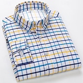 billiga Button Down-skjortor för män-Herr Skjorta Skjorta med krage Knapp upp skjorta Rutig Bröllop Utomhus Vin Marinblå + vit Vit Gul Långärmad Nedvikt Vår Höst Kläder