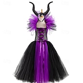 levne Dívčí halloweenské kostýmy-dětské dívčí cosplay šaty, cosplay šaty na zakázku, párty šaty s dlouhým rukávem, jednobarevné, párty na vystoupení, halloweenské párty, síťované, gotické, halloweenské, maxi šaty na zakázku, swingové