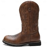levne Cowboy &amp; Western Boots-Pánské Boty Kovbojské boty Výšivka Retro Ručně vyráběné boty Chůze sportovní Na běžné nošení Venkovní PU kůže Pohodlné Protiskluzové Do půli lýtek Povaleč Žlutá - hnědá Hnědá Léto Podzim Zima