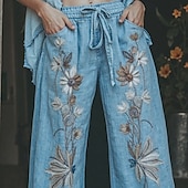 economico gamba larga e vita alta-Per donna Gamba larga Pantaloni Pantaloni Palazzo Moda Boho Lunghezza intera Vita Alta Fiore Coulisse Elastico in vita Stampato Traspirabilità Confortevole Streetwear Abbigliamento quotidiano Uscire