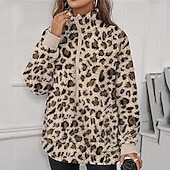 cheap Graphic shop Sweatshirts &amp; Hoodies-Women&#039;s Trench Coat Warm Comfortable Zipper Pocket Fashion Outdoor Leopard Going out Weekend Zipper Regular Lapel Regular Fit Long Sleeve Outerwear Yellow Apricot Coffee Fall Winter