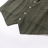 preiswerte Herrenweste-Herren Cordweste Weste Gilet Urlaub Party Geschäft Mode Lässig Frühling Herbst Tasche Knöpfe Polyester Bequem Einfach Einreihig Ein-Knopf V Ausschnitt Normale Passform Schwarz Grün Kaffee Weste