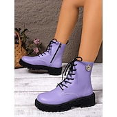 abordables Bottes de combat-Bottines de combat jaunes à lacets pour femmes – Bottines à plateforme épaisses et audacieuses avec fermeture éclair latérale, style streetwear punk pour l&#039;automne et l&#039;hiver