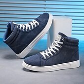 baratos Botas de cano curto-tênis masculino de cano alto em tecido marrom, calçado casual confortável com cadarço para escola, viagens e atividades ao ar livre