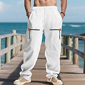 economico Vacanza-Per uomo Pantaloni di Lino Pantaloni Pantaloni Estivi Pantaloni da Spiaggia Coulisse Tasca Elastico in vita Semplice Comodità Traspirante Vacanza Quotidiano Ferie Hawaiano Boho Cachi chiaro Nero