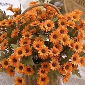 baratos decoração de ação de graças e outono-5 maços de flores artificiais de outono, crisântemos do pôr do sol, flores artificiais de outono para áreas externas com margaridas e eucalipto, plantas de floração plena, resistentes a raios UV, à