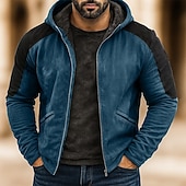 economico Felpa con cappuccio in pile-Per uomo Felpa con cappuccio Felpa con cappuccio a zip intera Felpa con cappuccio in pile Felpa con cappuccio foderata in pile Blu Verde scuro Marrone Con Cappuccio Semplice Patchwork Blocco di colore