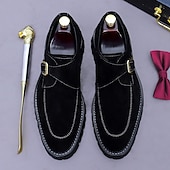 abordables Chaussures de Costume Classiques-Chaussures à boucle en cuir suédé marron pour homme - Chaussures classiques en cuir de vachette véritable de première couche pour le bureau et les occasions formelles