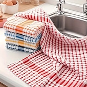 economico Utensili e gadget da cucina-Confezione da 10 panni per la pulizia della cucina a quadretti grandi: assorbenti, riutilizzabili, in poliestere, nei colori rosso, blu, giallo &amp;arancione per lavandino, tavolo &amp;uso esterno