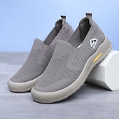 baratos Sapatos Casuais Slip-On-Tênis masculinos de malha cinza slip-on – calçados leves e respiráveis para caminhada, uso diário, viagens e atividades ao ar livre