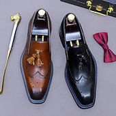 voordelige Premium leren loafers-Heren leren loafers met kwastjes - klassieke brogueschoenen van echt koeienhuid met geperforeerde details, instapschoenen voor zakelijk gebruik, op kantoor, op bruiloften en bij elegante gelegenheden