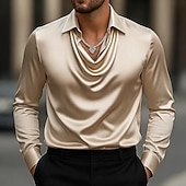 economico Camicie in raso da uomo-Per uomo Camicia Come la seta Camicia in raso Camicia casual Semplice Formale Matrimonio Argento Nero Oro Verde Manica Lunga Bavero Primavera &amp; Autunno Tutte le stagioni Abbigliamento Arricciato