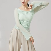 cheap Practice Wear-Activewear Top Pure Color Splicing Tulle Women&#039;s Performance Training Long Sleeve High Polyester