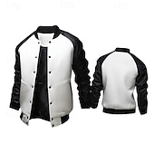 preiswerte Herrenjacken &amp; Herrenmäntel-Herren Bomberjacke übergangsjacke Collegejacke Training Urlaub Lederärmel Frühling Herbst Einfarbig Basic Regulär Schwarz Weiß Hellgrau Dunkelgray Jacken