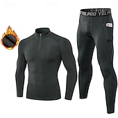 お買い得  トラックスーツ-男性用 ワークアウトスーツ ベースレイヤー上部と下部 2ピーススポーツセット フリース裏地付き ソリッド スーツウェア 秋冬 ブラック ホワイト スパンデックス ジム バスケットボール アスレチック ハイウエスト 速乾性 ウォーム 高通気性 長袖 スポーツ アクティブウェア マイクロエラスティック タイトフィット