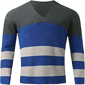 preiswerte Herrenpullover-Herren Pullover Gerippt Stricken Normale Oberteile Farbblock Gestrickt Einfach V Ausschnitt Strickware Zeitgenössisch Lässig Alltagskleidung Bekleidung Herbst Blau M L XL
