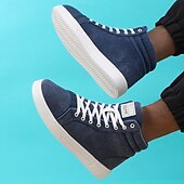 baratos Botas de cano curto-tênis masculino de cano alto em tecido marrom, calçado casual confortável com cadarço para escola, viagens e atividades ao ar livre