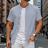 economico Strada-Per uomo Camicia Camicia di lino Camicia con colletto alla coreana Camicia Estiva Abbigliamento da spiaggia Camicia con Bottoni Semplice Vacanza Crociera Nero Bianco Arancione Grigio Manica Corta
