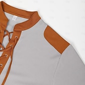 economico T-shirt in maglia waffle-Per uomo Maglietta Maglia Henley Maglietta a Maglia Waffle Camicia a Maniche Lunghe Manica Lunga Collo alla coreana Collo con lacci Primavera &amp; Autunno Blocco di colori Moda Designer Essenziale
