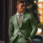 Men's Wedding Casual Party Suits Notch Lapel Sage Formal Solid Colored Tailored Fit 2 Piece Single Breasted Two-buttons3