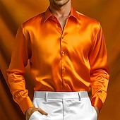 voordelige Satijnen overhemden voor heren-Voor heren Overhemd Zijdeachtig Satijnen overhemd Normaal shirt Overhemd met knopen Galashirt Effen Formeel Bruiloft Zwart Geel Rood Marineblauw Lange mouw Revers Lente &amp; Herfst Alle seizoenen Kleding