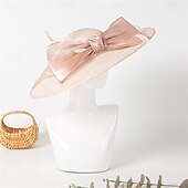 billige Festhatter-Hatter Sinamay Solhatt Bryllup Ferie Te Fest Hesteløp cocktail Elegant Årgang Solbeskyttelse Med Sløyfe Hodeplagg Hodeplagg