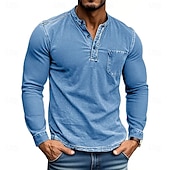 preiswerte Lässiges Henley-T-Shirt-Herren Henley Hemd T-Shirt Langarmshirt Langarm Henley Herbst Winter Retro Mode Designer Nostalgisch Mode Jahrgang Urlaub Straße Ausgehen Schwarz Rosa Marineblau Top T-Shirt für Herren