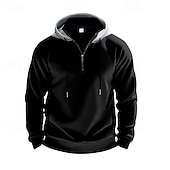 abordables Sudadera con capucha de vellón-Hombre Sudadera Sudadera Con Capucha Sudadera con capucha y cremallera de un cuarto Sudadera con capucha de lana Albaricoque Negro Blanco Rojo Burdeos Con Capucha Plano Cremallera Bolsillo Deporte