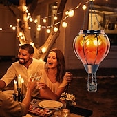 olcso Dekoratív fények-hőlégballon napelemes lámpa kültéri narancssárga piros vízálló függő napelemes lámpa pásztorhoroggal kerti teraszra verandára fa pavilon ünnepi dekoráció ajándék