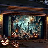 cheap Halloween Garage Door Cover-Halloween Tapestry Garage Door Cover Large Hanging Backdrop Pumpkin Cemetery Dark Punk Gothic Style Party Outdoor Shooting Backgrounds Front Door Home Decor