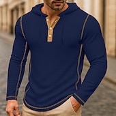 preiswerte T-Shirt mit Waffelstrick-Herren Kapuzenpullover mit Waffelmuster T Shirt Waffel-Henley-Hemd Henley Hemd Langarm Mit Kapuze Henley Frühling Frühling &amp; Herbst Einfach Mode Designer Basic Patchwork Mit Kapuze Urlaub Straße