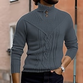 halpa miesten villapaita-Miesten Neulepusero Neulottu villapaita Joustin Neuloa Tavalliset topit Kudottu Tavallinen Poolokaulus Muoti Perus Loma Arki-asut Vaatetus Syksy Talvi Viini Musta S M L