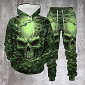 baratos Moletons e Sweatshirts de Halloween-Halloween Homens Caveiras 2pcs Conjuntos de moletom 3D Moletom Moletom com capuz Manga Longa Calças compridas Com Capuz Casual Diário Rua Roupa Esportiva Impressão 3D Primavera Outono Inverno Verde