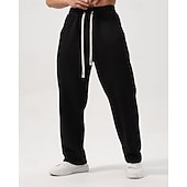 cheap Straight Leg-Men's Sweatpants Trousers Straight Leg Sweatpants Drawstring Pocket Elastic Waist Plain Comfort Sports Outdoor Daily Fashion Casual Black White Micro-elastic