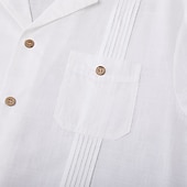 economico Vacanza-Per uomo Camicia Camicia di lino Camicia Guayabera Camicia Estiva Camicia da Spiaggia Camicia con Bottoni Semplice Vacanza Casuale Bianco Manica Lunga Colletto Estate Primavera &amp; Estate Abbigliamento