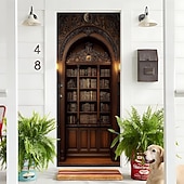 economico Striscioni per Garage e Porte-Copertura della porta Banner per esterni libreria Biblioteca 3D Accademia oscura Camera da letto Soggiorno Porta d'ingresso Decorazioni Parete Porta Sfondo