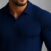 preiswerte Klassisches Poloshirt für Herren-Herren Poloshirts Rippenstrick-Top Geschäft Lässig V Ausschnitt Möwenhalsband Langarm Mode Basic Einfarbig Textur Stricken Herbst Winter Ganzjahres Normale Passform Weiß Burgunderrot Marineblau